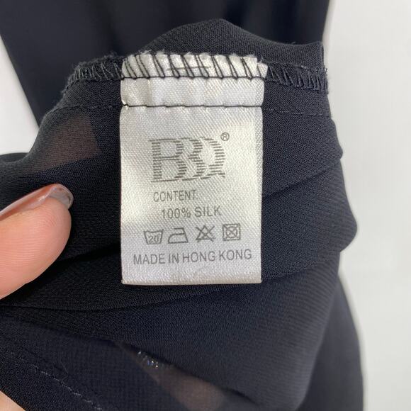 Vintage NOIR Silk Sequin Cocktail Dress Black Silver Midi Size S 90s Retro Glam - Picture 5 of 10